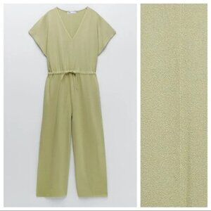 Zara Limited Edition Pistachio Full Knit Wide-Leg Jumpsuit
